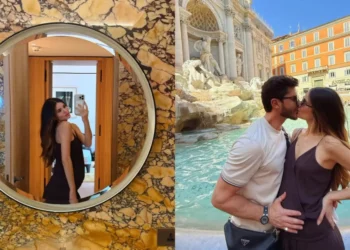 Camila Queiroz exibe barriga de grávida em viagem a Roma com Klebber Toledo