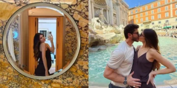 Camila Queiroz exibe barriga de grávida em viagem a Roma com Klebber Toledo
