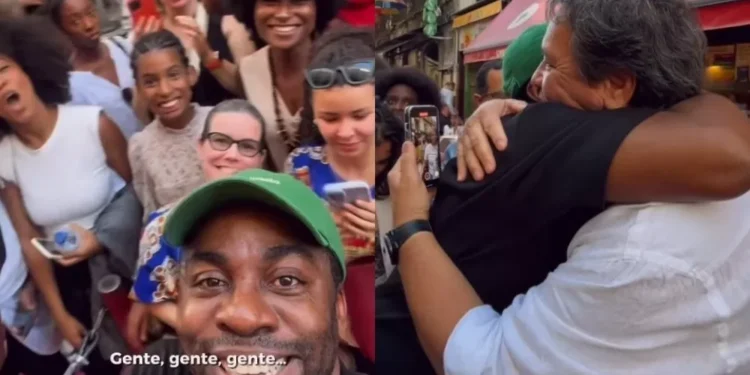 Lázaro Ramos lota livraria em Portugal e precisa dar autógrafos na rua